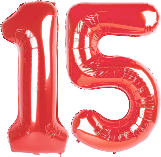 Red Number 15 Balloon - 40 Inch Birthday Decoration for 15th Birthday Parties | Perfect for Girls & Boys