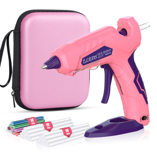 BLEDS Cordless Hot Glue Gun, Fast Preheating Mini Glue Gun Kit with 30 Glue Sticks & Storage Case, 2900mAh Rechargeable Anti-Drip Wireless Glue Gun for DIY Crafts, Home Repairs and School Projects