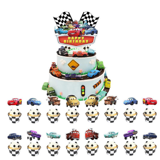 25 Pcs Car Cartoon Theme Happy Birthday Cake Toppers, Cute Cake Topper, This 25-Piece Birthday Cake Decoration Set is Absolutely the Perfect Choice for Your Party Celebrations.