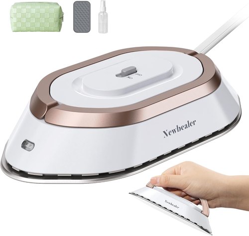Newbealer Travel Iron - Mini Dry Iron with Global Voltage, 100-240V, 300W, Non-Stick Soleplate (Gold)
