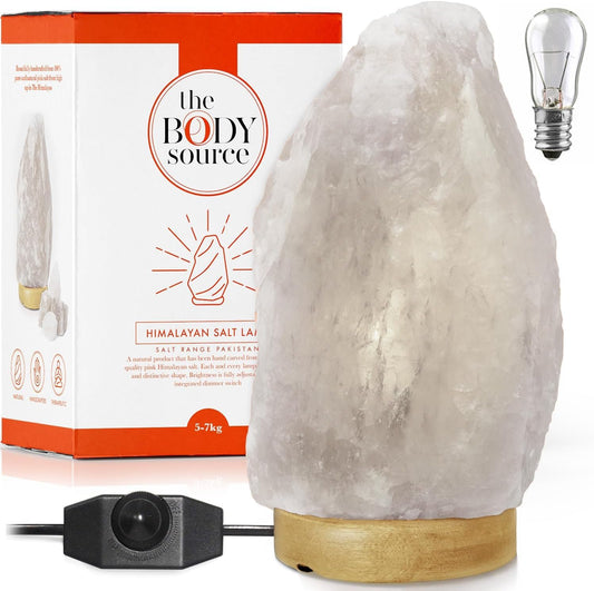 The Body Source Himalayan Salt Lamp 10-12 Inches (11-15lb) | Includes Dimmer Switch | Natural Salt Rock Lamp with Handcrafted Wooden Base & Night Light (Bulb Replacement)