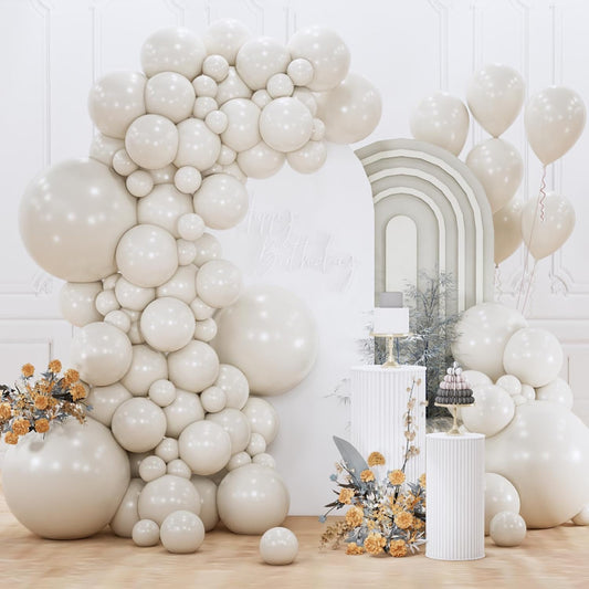 PartyWoo White Sand Balloons - 155-Piece Boho Neutral Balloon Arch Kit | 18", 12", 10", 5" Sizes for Weddings & Events