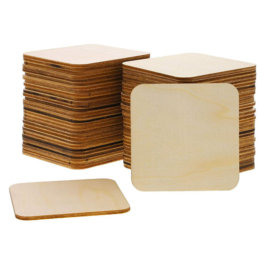 Bright Creations Unfinished Wood Squares - 3 x 3 in, Rounded Edges, 60-Pack - DIY Craft Blanks & Wooden Cutout Squares for Tile Crafts & Magnets
