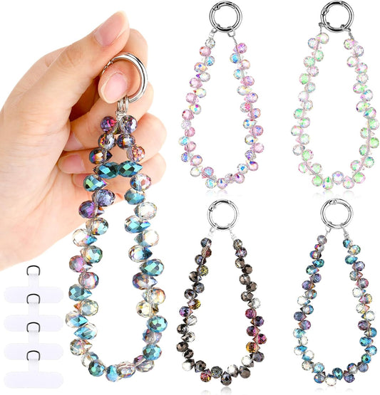 4 Pack Quelay Phone Wrist Strap Beaded Cell Phone Lanyards Wrist Charms Bling Cellphone Wristlet Bracelet Strap