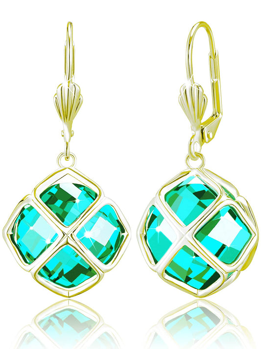 Big Blue Crystal Dangle Earrings for Women (Dec-Turquoise-14K Gold)