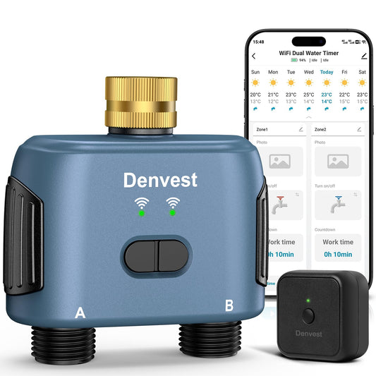 WiFi Water Timer for Garden Hose with Brass Inlet,Smart Hose Timer with WiFi Hub, APP & Voice Control,Up to 20 Watering Plans, 2-Zone Sprinkler Drip Irrigation System Controller for Yard Lawn Watering
