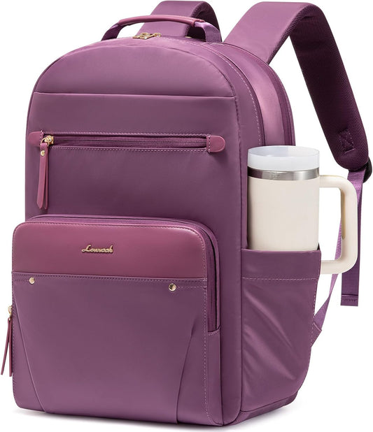 Backpack 15.6" Backpack LOVEVOOK Laptop for Women with Leather Trim & Tumbler Pockets, Work Purse, Travel Personal Item
