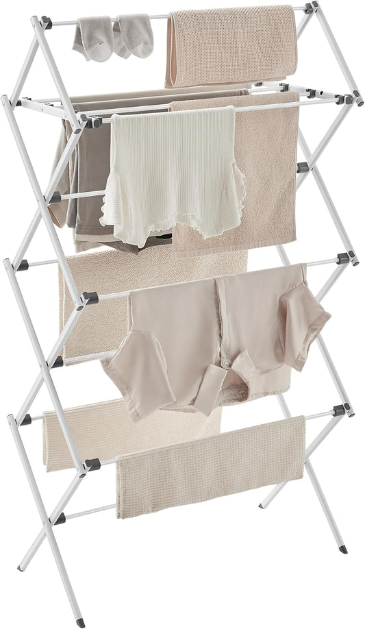 SONGMICS Foldable Clothes Drying Rack - Steel Frame Laundry Airer for Indoor/Outdoor Use | 14.6 x 29.5 x 53.2 Inches, Easy Assembly, White