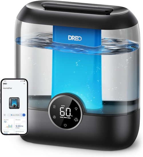 DREO Smart Humidifier - 6L Top Fill Cool Mist | 60-Hour Runtime, Quiet Ultrasonic for Large Rooms - Black