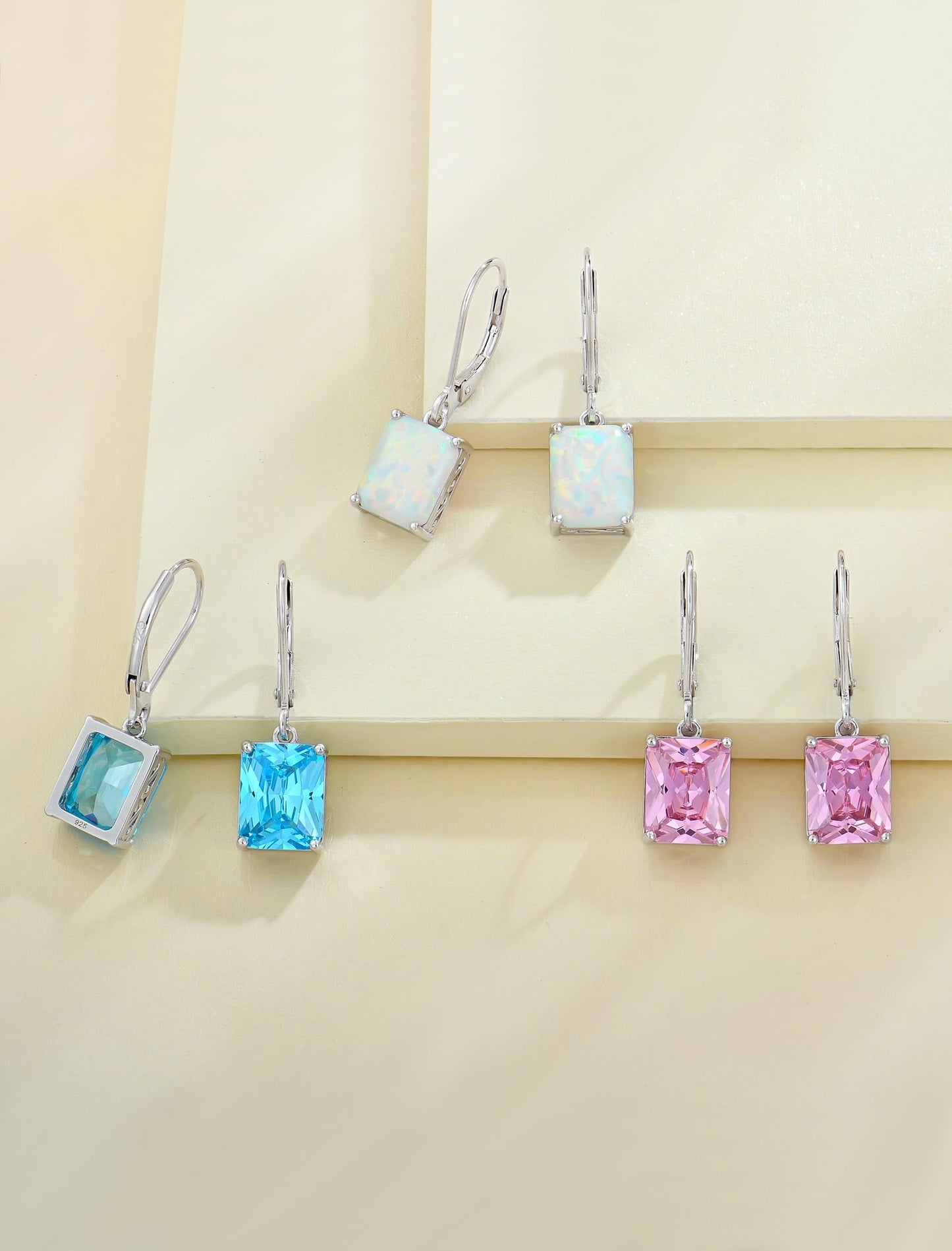 YL Solitaire Dangle Drop Earrings 925 Sterling Silver Leverback Earrings 8X10MM Square Created Alexandrite Jewelry