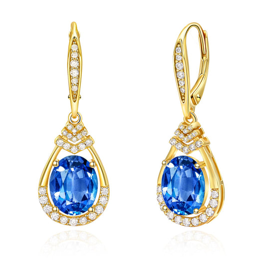 Blue Topaz Dangle Earrings for Women 18K G Plated Sterling Silver December Birthstone Teardrop Leverback Drop Earring for Mom Lady Wedding Jewelry Gifts for the Bride BirthdayDay Gifts