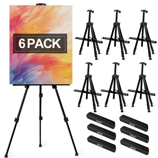 AROIC 6 Pack Painting Display Easel Stand Portable Adjustable Metal Tripod Artist Canvases Height from20to66Inch Extra Sturdy forTable-Top/Floor Painting, Drawingand Displaying,Black with 6StorageBag