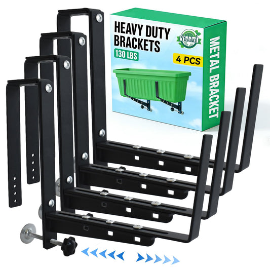 Halatool Railing Planter Box Brackets Outdoor, 4 Pack Adjustable Flower Planter Window Box Brackets, Heavy Duty No Drill Window Box Brackets with 65 lb Capacity for Railings Balcony Porch Fence