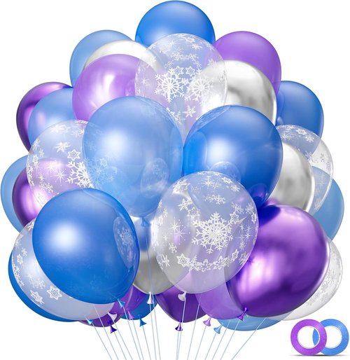 68Pcs Party Balloons Kit - Pearl Light Blue & Metallic Purple Snowflake Balloons for Winter Theme Celebrations