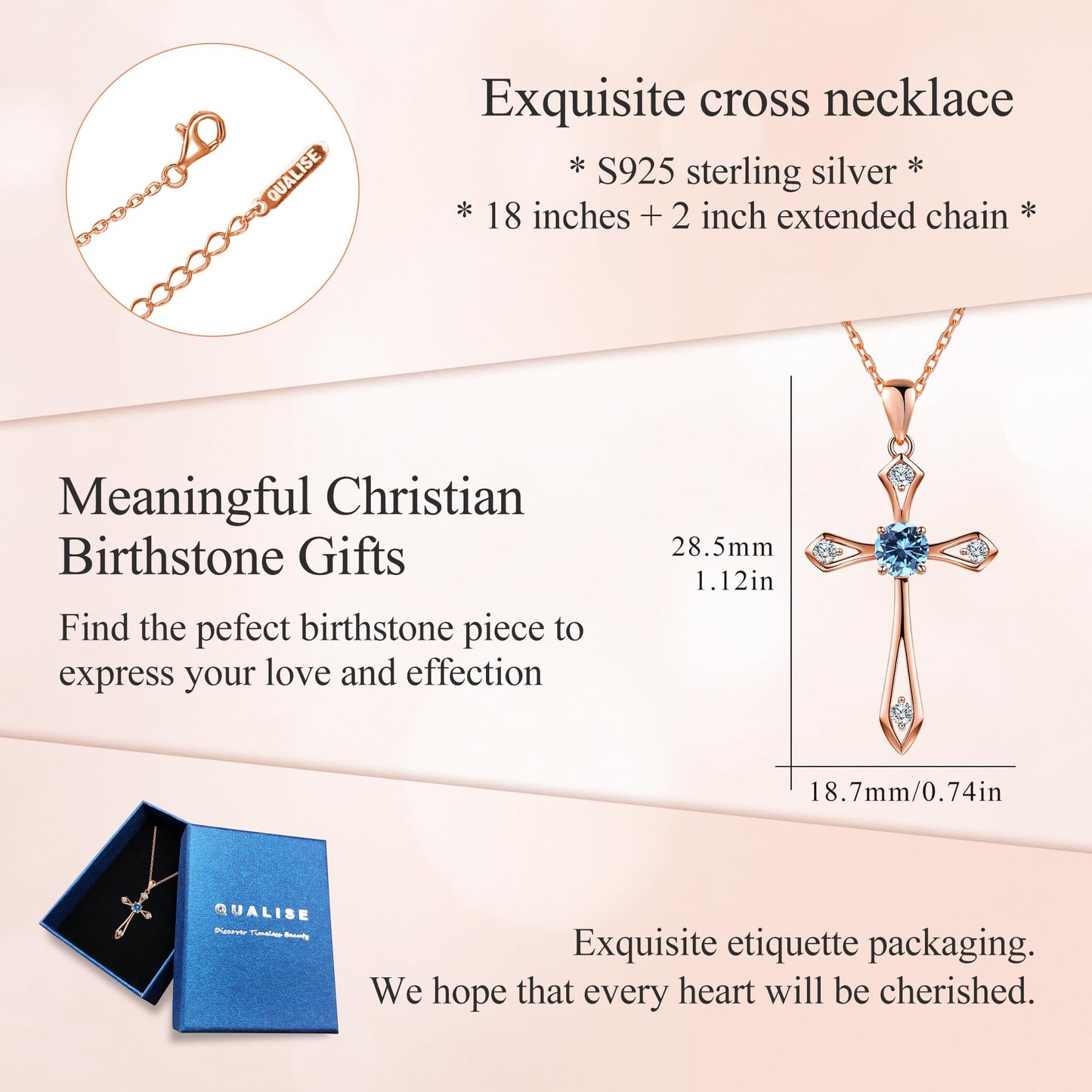 Cross Necklace for Women ,925 Sterling Silver Birthstone Necklace,Blue Topaz- December Birthstone Cross Necklace,Faith Religious Fine Jewelry Valentines Day Gifts Birthday Holiday Gifts for Her