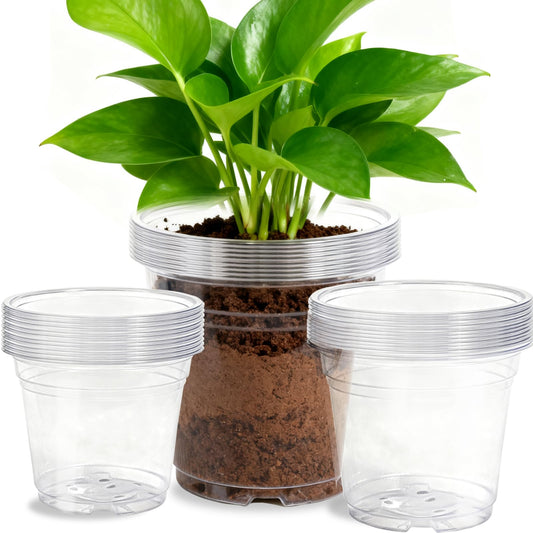 SLMKHHU 45 Pack 7/8/10 Inch Clear Nursery Pots with Drainage Holes,Higher Large Gallon Clear Plastic Pots for Plants,Plant Seedling Pot for Indoor & Outdoor Gardening