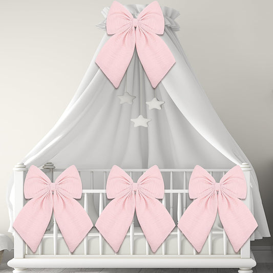 Riceshoot 4 Pcs Large Crib Bows 11 x 16 inch Coquette Bow Decorations for Nursery Crib Canopy Bed Large Bow Room Nursery Decor Infant Bassinet Bedroom Decor for Gender Reveal Gifts (Pink)