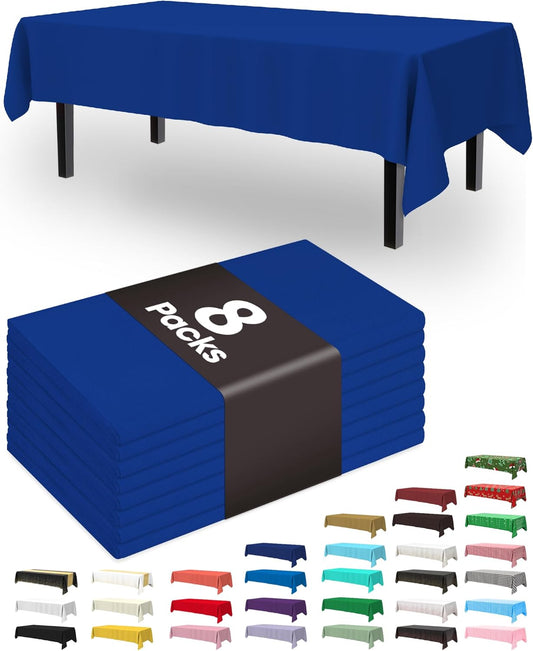 Pureegg Disposable Plastic Tablecloths - Sturdy Leakproof Design | 54 x 108 Inch, Navy Blue, 8 Pack for Graduation Parties