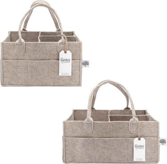 Parker Baby Co. Diaper Caddy Gift Set - Large & Regular Nursery Storage Bins | Car Organizer - Oatmeal