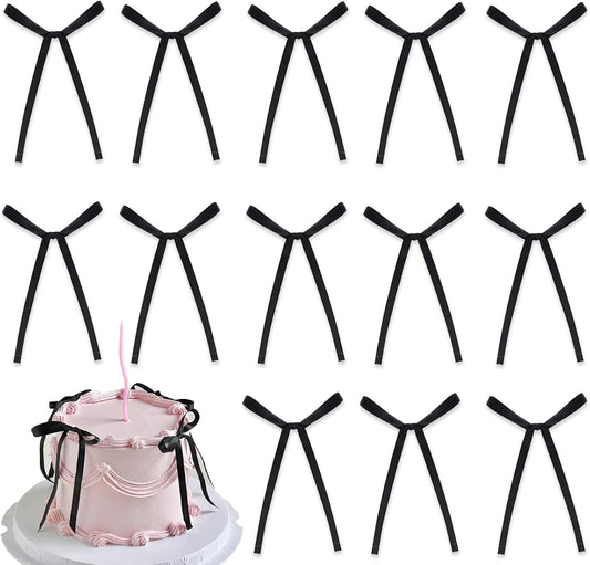 Skiennix 20 PCS Black Bow Cake Toppers - Elegant Party Decorations for Birthdays & Weddings