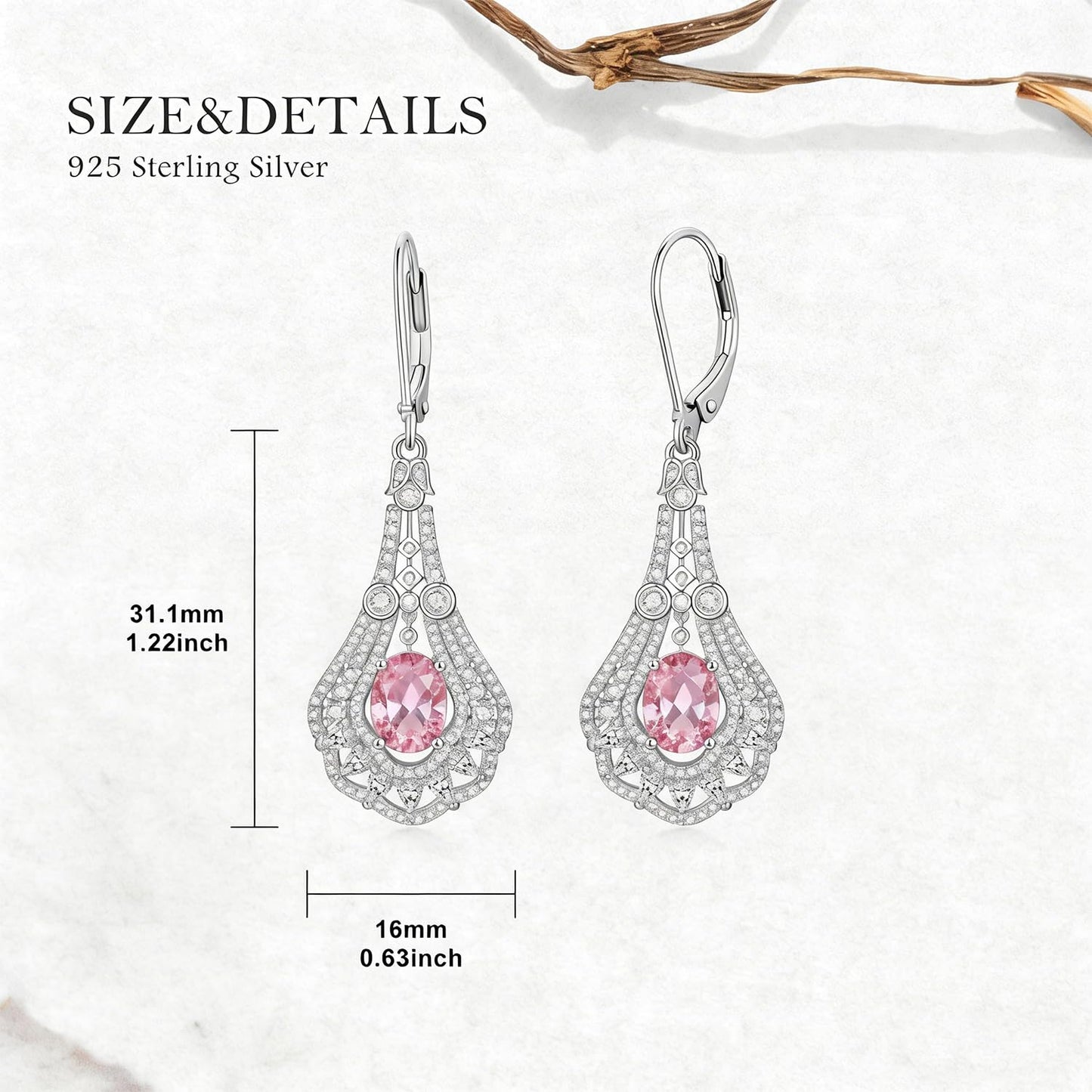 Lvoryance 1.5CT Created Pink Tourmaline Earrings 925 Sterling Silver 6mm * 8mm Oval Cut October Birthstone Drop Earrings for Women