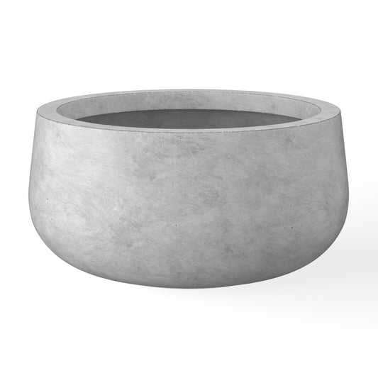 Kante 11.8" Dia Round Concrete Planter, Cement Plant Pots with Drainage Hole and Rubber Plug for Outdoor Indoor Garden Home, Modern Curvaceous Design, Natural Concrete