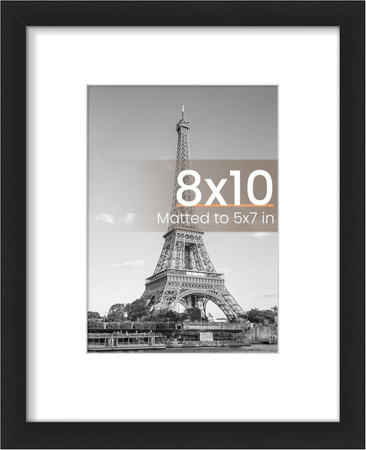 Upsimples 8x10 Picture Frame - Versatile Display for 5x7 Photos with Mat or 8x10 Without Mat - Black