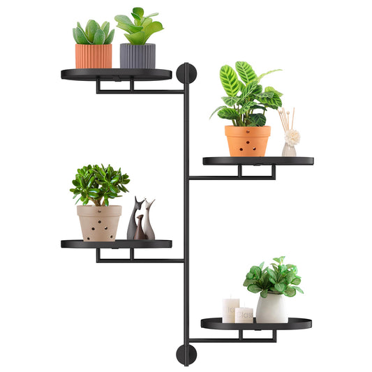 YFFSRJDJ Rotating Window Shelves for Multiple Plants Indoor,4-tier Metal Corner Black Plant Stand Holder Floating Hanger Shelf for Wall，Windows Sill Gifts for Planter Lover to Enhance Home Decor