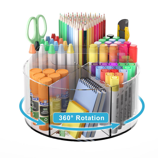 Rotating Markers Organizer for Kids, Acrylic Lazy Susan Organizers for Desks, 360 Degree Spinning Pencil Holders Pen Holders, Clear Arts and Crafts Organizer Storage, Art Supply Storage 6 Compartments