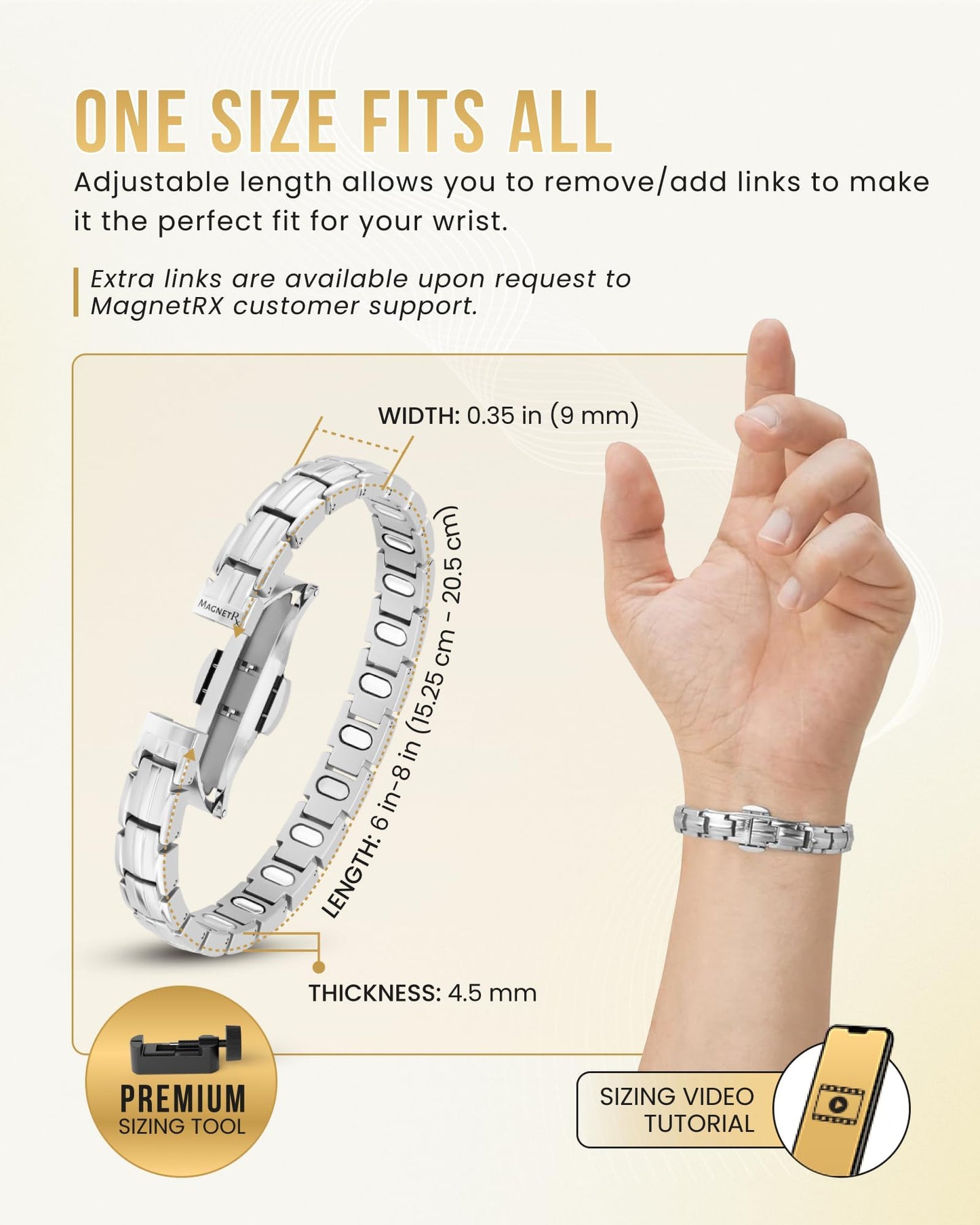 MagnetRX® Magnetic Bracelets for Women - EllipseMAX 5X Strength 5,000 Gauss Magnets - Designed in USA & PATENT PENDING - Premium Titanium Womens Magnetic Bracelet & Adjustable Length (Silver)