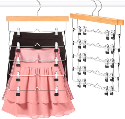 DOIOWN Skirt Hangers - Space-Saving Beechwood Design | 3-Pack Non-Slip Clips for Closet Organization