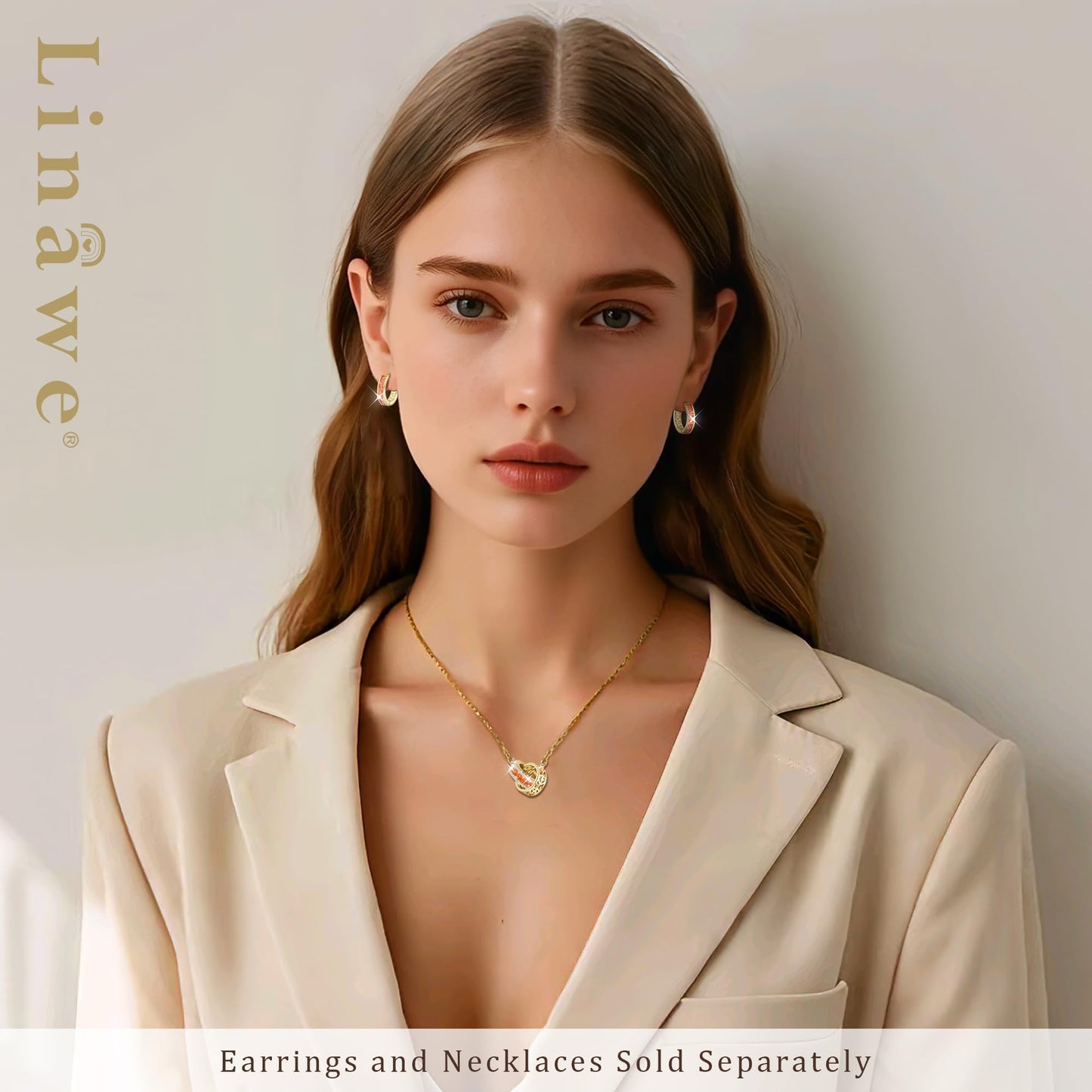 Linawe Gold Hoop Huggie Earrings for Women, Orange Cubic Zirconia Imitation Diamond Rhinestone Crystal Stud Earrings, Cartilage Helix Tragus Piercing Jewelry, Cute Dainty Small Hoops