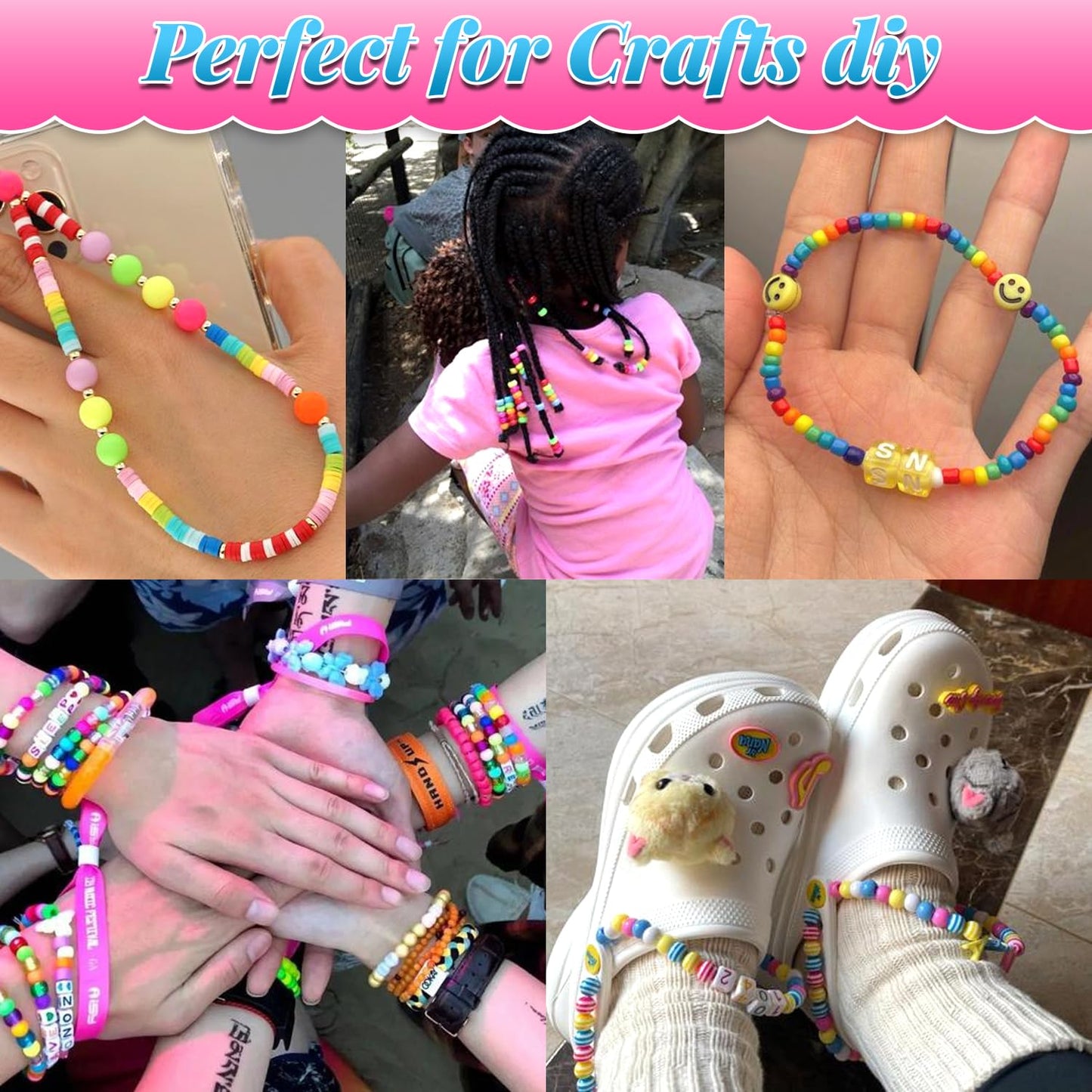 AIPRIDY 3600 Pcs Girls Toys Bracelet Making Kit, Unicorn/Mermaid Jewelry Activity, Flat College Style Beading for Friendship Jewelry Making, DIY Crafts for 4-12 Girls Birthday Christmas Gifts(Pink)