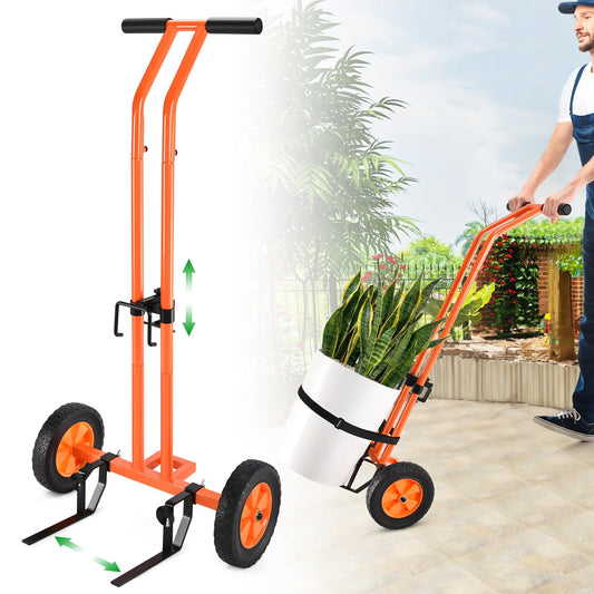 Plant Caddy with Wheels, Heavy Duty Plant Mover Cart with Adjustable Grabbing Arm and Strap, 175 LBS T-Handle Plant Dolly with Suction Cups for Plant Pots Garden Pot Trolley Indoor Outdoor Use, Orange
