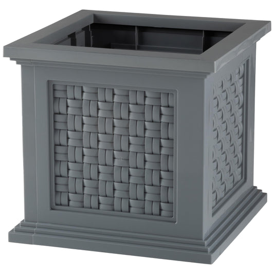 Rattan Style Outdoor Planter Box - 14.65-Inch-Square Decorative Flower or Plant Pot - Garden, Patio and Front Porch Decor by Pure Garden (Gray)