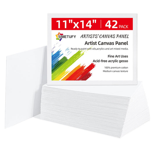Simetufy 11 x 14 inch 42 Pack Flat Painting Canvas Boards- Gesso Primed Acid-Free 100% Cotton Canvas Panels for Acrylics Oil Watercolor Tempera Paints