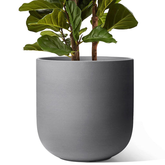 LE TAUCI 12 Inch Pots for Plants, Ceramic Large Planters for Indoor Plants, Indoor Plant Pots for Home Garden Patio Office, Big Planter Pots with Drainage Hole and Rubber Plug, Charcoal Gray