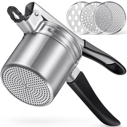 Potato Ricer, Sopito Stainless Steel Potato Masher with 2 Interchangeable Cups for Mashed Potatoes, Heavy Duty Kitchen Gadget for Home Use
