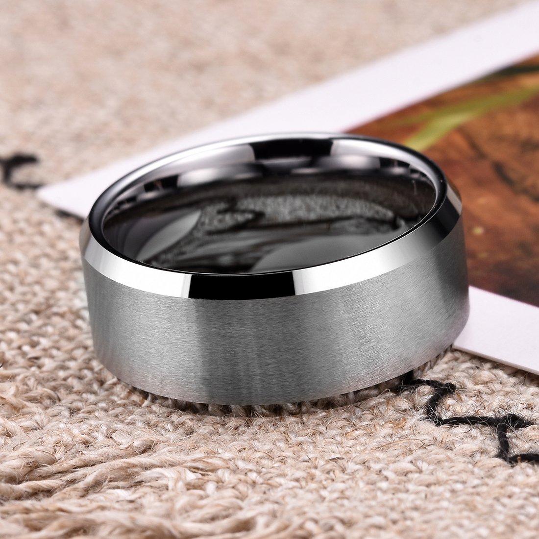 King Will 10mm Silver Men's Wedding Ring - Brushed Matte Finish, Beveled Polished Edge, Comfort Fit Size 12
