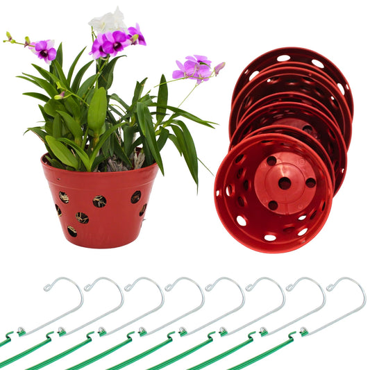 DESQUIGGLE Set of 8 Strong Thick Plastic Hanging Orchid Pots with Holes and Hangers. 2 Each of 9 Inches Wide, 7.5 Inches, 6.5 Inches, 5.5 Inches, Orchid Pots for Repotting, Orchid Planters