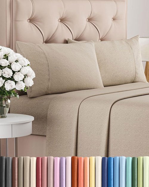 Cal King Size Sheet Set by Hotel Luxury | Comfy, Breathable & Cooling Bedding - Deep Pockets, Wrinkle-Free - Beige