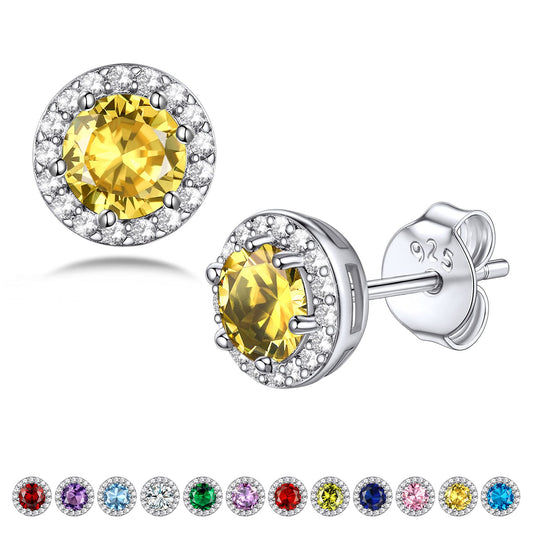 Bestyle Classic S925 Sterling Silver Love Round Earrings, Dainty November Critine Crystals Birthstone Studs, Anniversary/Mother’s Day/Birthday Jewelry Gifts for Women Mom/Wife/Sister/Best Friend