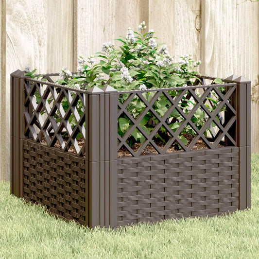 WRJENFSC Modular Raised Garden Planter Box Outdoor 17.1 Inch Square Brown Polypropylene Basketweave Planter for Flowers Herbs Vegetables on Patio Garden Terrace