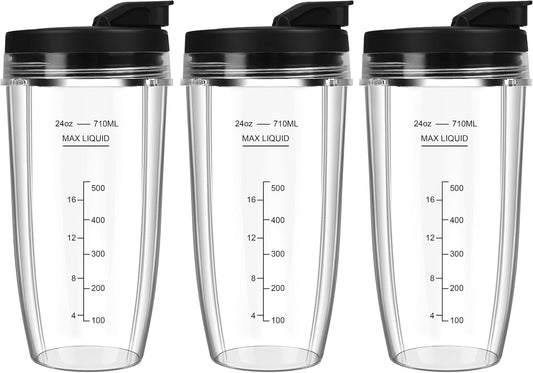 Ninja Blender Cups - 24oz Replacement Cups with To-Go Lids | Compatible with BN401, BL450, BL456 & More (3 Pack)
