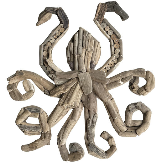 OMA Driftwood Octopus Wall Art – Handcrafted Coastal Beach & Rustic Farmhouse Style Driftwood Wall Decor for Home, Living Room, Bathroom, Beach House – Large Size