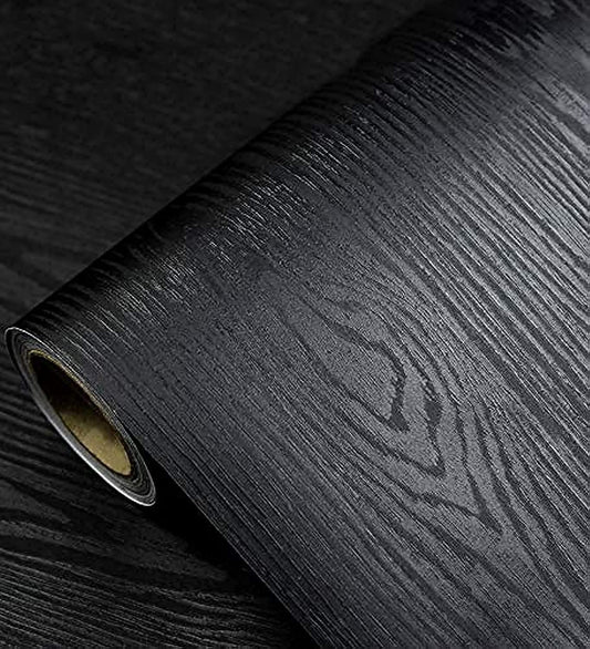 Black Wallpaper - Wood Peel and Stick Wallpaper – Black Wood Self-Adhesive & Removable Wall paper for Countertop Furniture Kitchen Wall, Countertop Contact Paper, Easy to Clean, 17.7” × 118” Vinyl