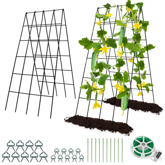 Cucumber Trellis for Raised Bed, Rifny 16.5 x 40 Inch Metal Trellis for Climbing Plants Outdoor with Plant Clips Twist Ties, Garden Plant A-Frame Trellis for Vegetable Pea Tomato (Black, 2 PCS)