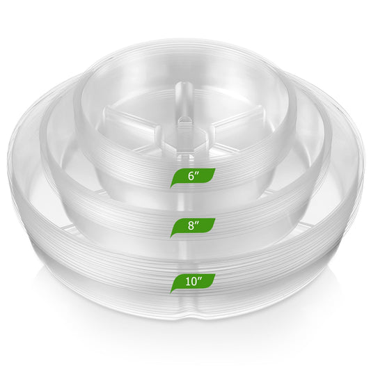 Gejoy 40 Pack Plant Saucers 6inch /8inch /10inch, Heavy Sturdy Plastic Plant Trays for Pots, Clear Drip Trays Water Catcher Flower Pot Saucers for Indoor Outdoor, Prevent Water Overflow