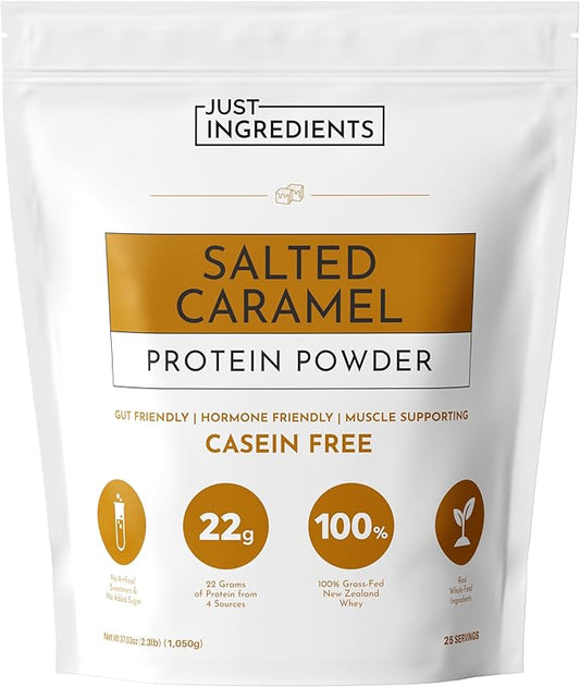 JUST INGREDIENTS Salted Caramel Protein Powder ??30-Serving Blend with 100% Grass-Fed Whey & Organic Plant Proteins ??Naturally Flavored ??Supports Muscle Recovery, Energy *