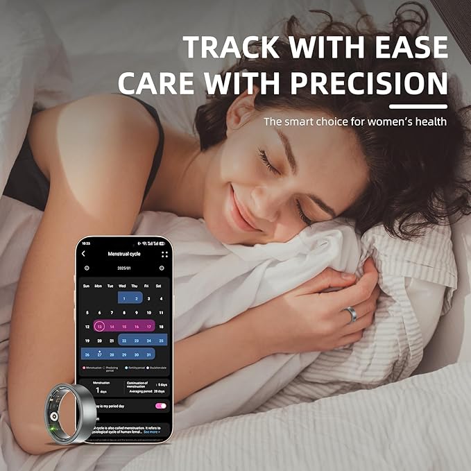 Smart Ring for Women Men, Health Fitness Tracker, 10ATM Waterproof Ring for iOS and Android, No Subscription Fee (Black, 8)